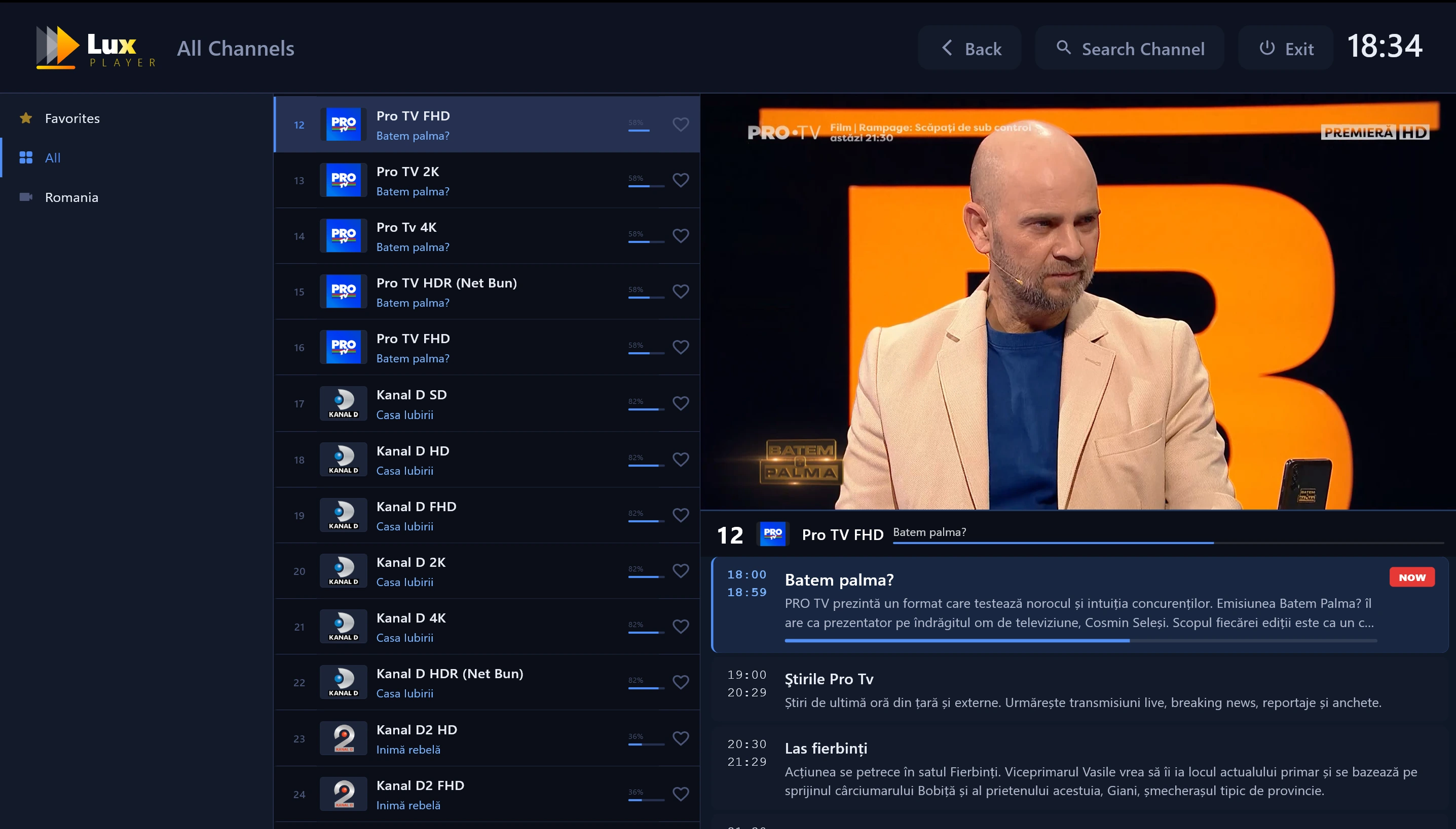 Lux Player Live TV: canale, emisiunea curentă și programul următor
